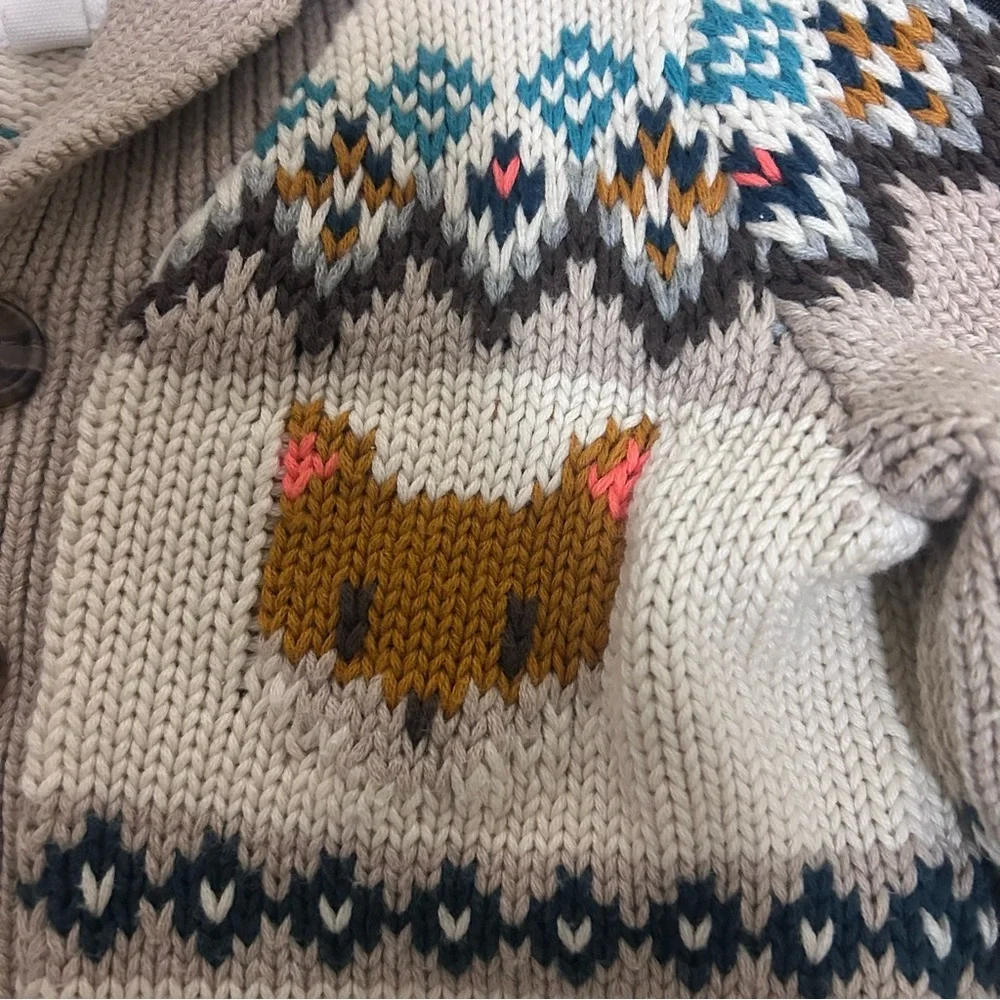 Baby Gap Fair Isle Cardigan 18-24M Animal Knit Lodge Scandi Chunky Cabincore